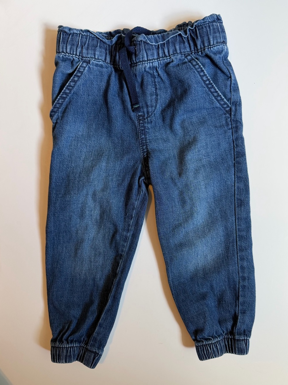Girls 2T Dark Blue Elastic Waist with ruffled waistband Denim Joggers